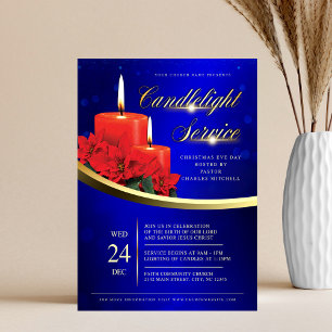 Flyer Poinsettia de Luz de Natal Azul Igreja