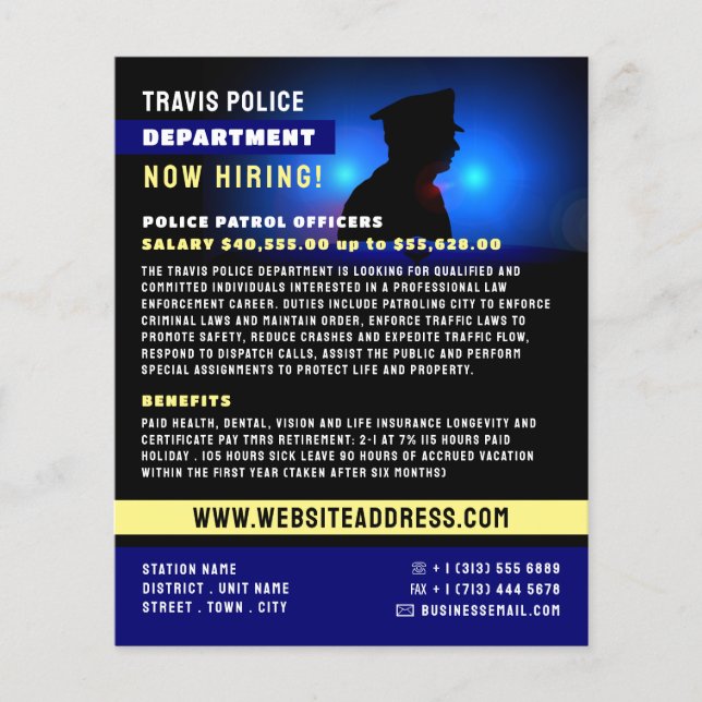 Flyer Policial Silhouette, Agente Policial Recrutado (Frente)
