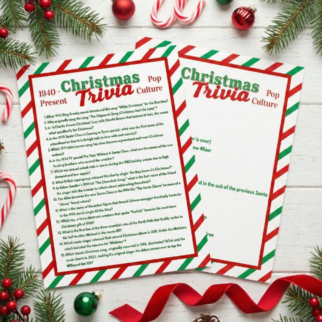 Flyer Pop Culture Christmas Trivia Game Sheet (Pop Culture Christmas Trivia Game Sheet)
