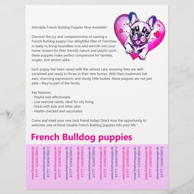 Flyer Pôster de cachorrinho Bulldog Francês de leitura l (Frente)