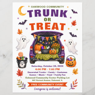 Flyer Pôster de Trunk or Treat do Dia das Bruxas da Comu