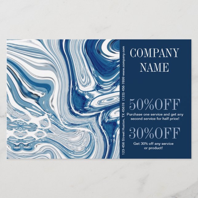 Flyer praia náutica oceano aquarela azul mármore (Frente)