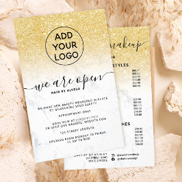 Flyer preços brilho dourado logo mármore chic Estamos ab