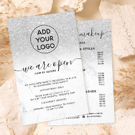 Flyer Preços de brilho prateado logotipo mármore Estamos