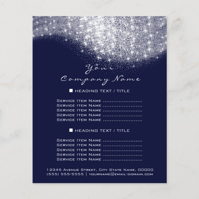 Flyer Preços de Confete Glitter Prata Cinza Azul Marinho (Frente)