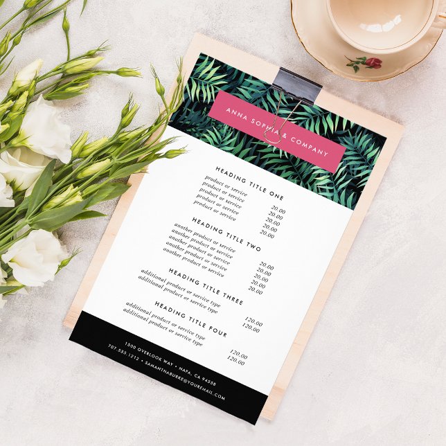 Flyer Preços e serviços botânicos tropicais (Criador carregado)