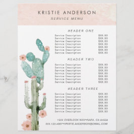 Flyer Preços e Serviços de Cactus Florido em Aquarela