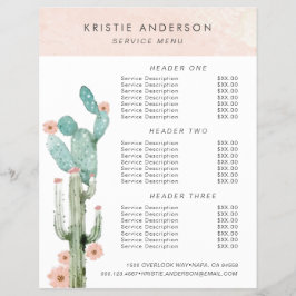 Flyer Preços e Serviços de Cactus Floridos em Aquarela