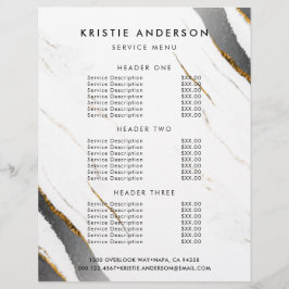 Flyer Preços e Serviços de Mármore Branco Dourado Preto 