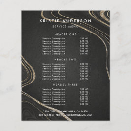 Flyer Preços e Serviços do Padrão Fluido Dourado Preto E