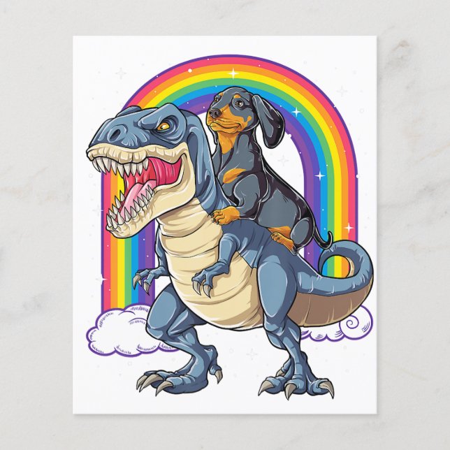 Flyer Presentes de Dachshund montando dinossauro T Rex p (Frente)
