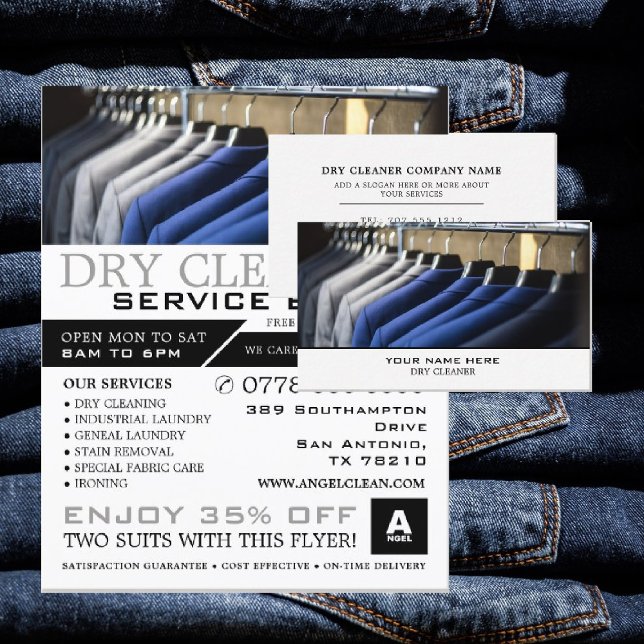 Flyer Pressed Suits, Dry Cleaners, Cleaning Advertising (Criador carregado)