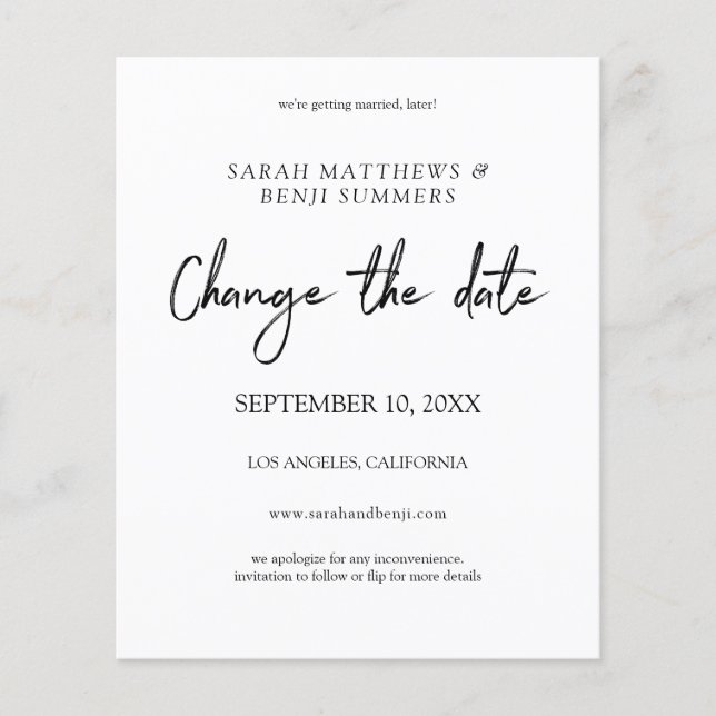 Flyer Preto e Branco do Orçamento Alterar a Data (Frente)