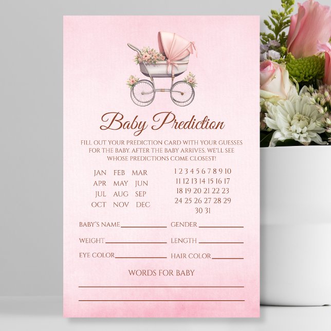 Flyer Previsão de Bebê em Carrinho Rosa Vintage (Criador carregado)