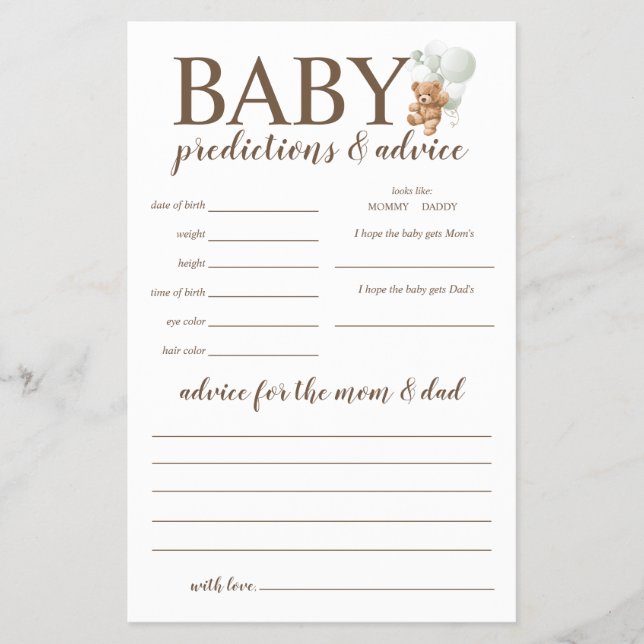 Flyer Previsão de Bebês e aconselhamento Jogo do Urso de (Frente)