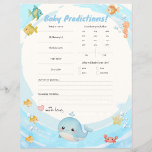 Flyer Previsões de Bebê Baleia de Onda Azul Aquarela