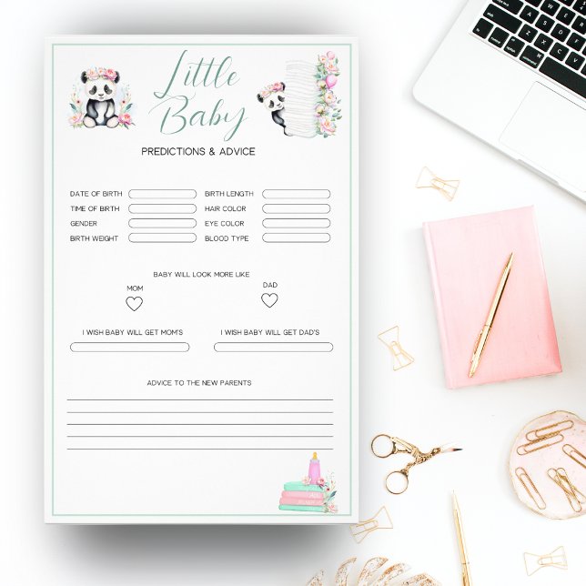 Flyer Previsões de Bebê Panda Peonies Selva Bebê (Excite guests with our Baby Panda Peonies Jungle Baby shower predictions game flyer!
)