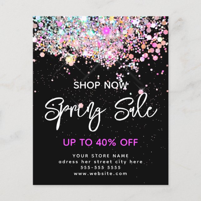Flyer Primavera de venda moderna - preto brilhante (Frente)