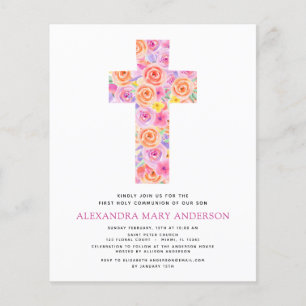 Flyer Primeira Comunhão Pastel Floral Rosa Orçamento