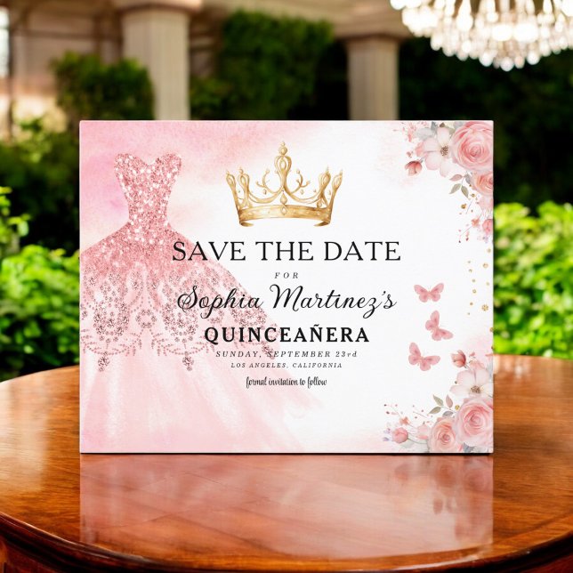 Flyer Princesa Dourada Rosa Floral Quinceanera Birthday (Criador carregado)