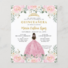 Flyer Princesa Floral Dourada Rosa Barata Quinceañera