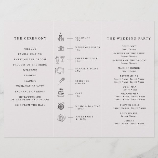 Flyer Program Minimalist Timeline for a Modern Wedding. (Verso)