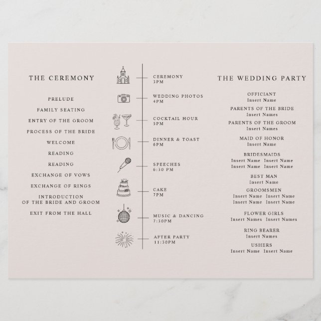 Flyer Program Minimalist Timeline for a Modern Wedding. (Verso)