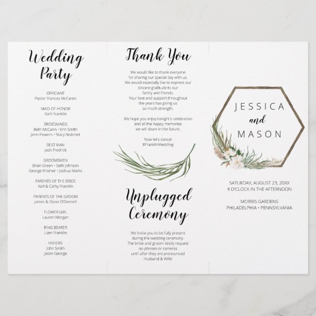 Flyer Programa Bohemian Wreath Tri-Fold Wedding (Frente)