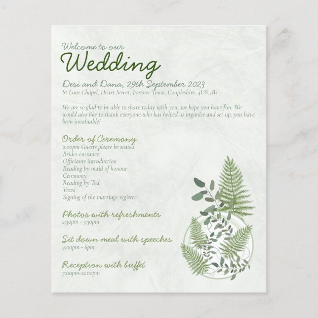 Flyer Programa Casamento Eucalyptus e Fern Rings (Frente)