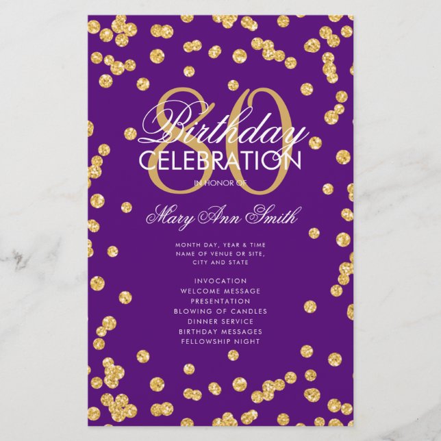 Flyer Programa de Aniversário do 80 Dourado Roxo do Prog (Frente)