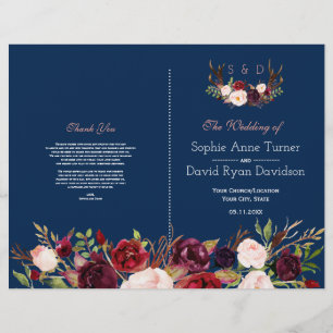 Flyer Programa de Casamento Azul de Antlers Florais
