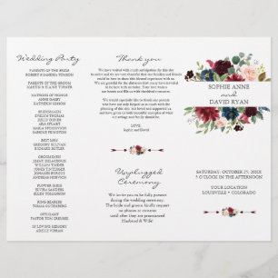 Flyer Programa de Casamento Azul Floral Triplo+Dobragem 