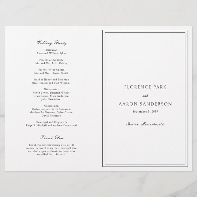 Flyer Programa de Casamento Católico Preto e Branco dent (Frente)