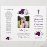 Programa de Casamento Católico tri-fold DIY Purple