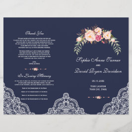 Flyer Programa de Casamento Charm Blush Flores Cor-de-Ro