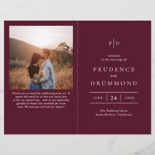 Flyer Programa de Casamento Clássico Burgundy Profundo E