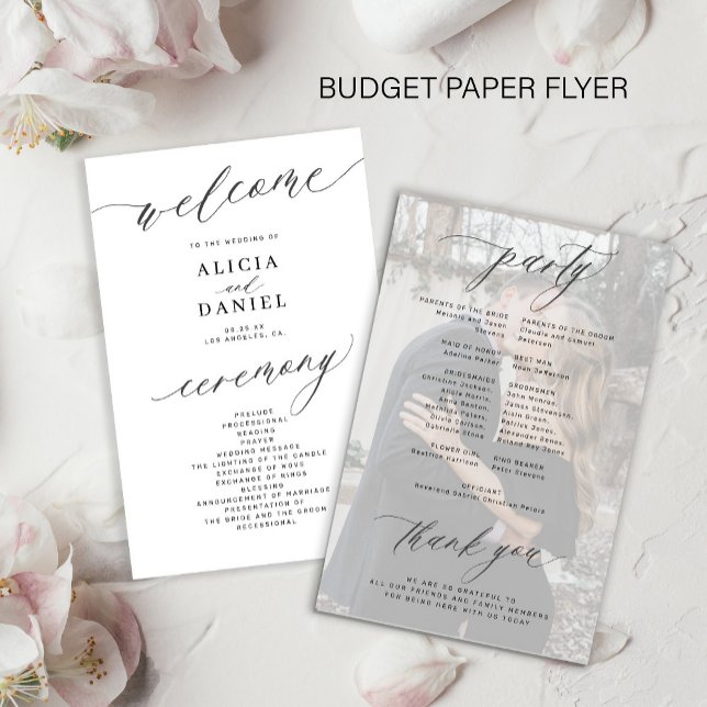 Flyer Programa de casamento com foto preto e branco econ (Criador carregado)
