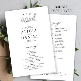 Flyer Programa de casamento com monograma preto e branco