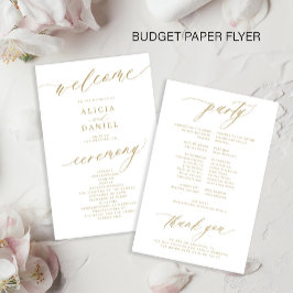 Flyer Programa de casamento com tipografia dourada român