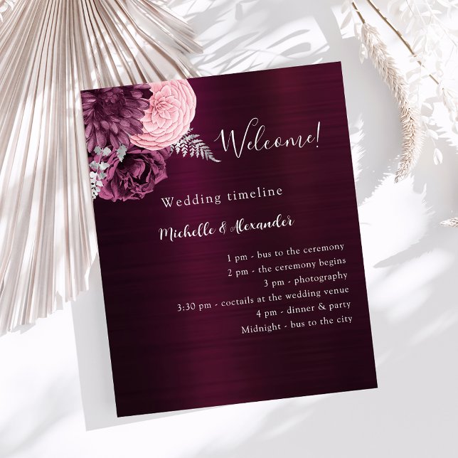 Flyer Programa de casamento de flores rosa-bronzeadas (Criador carregado)
