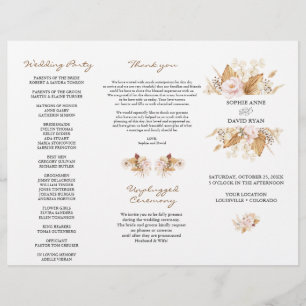 Flyer Programa de Casamento de Graus Tri+Fold Pampas Flo