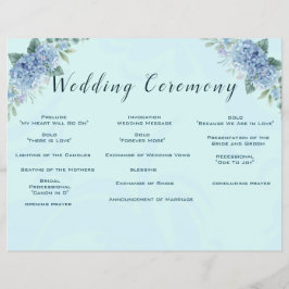 Flyer Programa de Casamento de Hydrangeas Azul