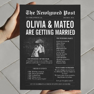 Flyer Programa de Casamento de Jornais, Preto e Branco E