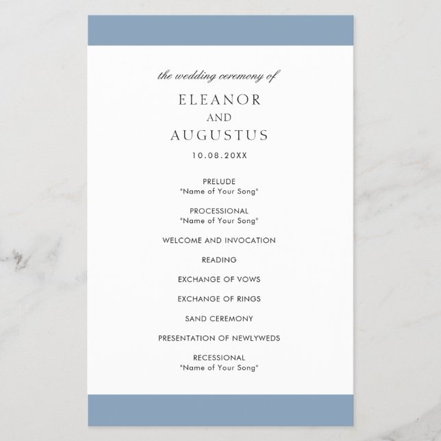 Flyer Programa de Casamento de Orçamento Elegante Azul c (Frente)