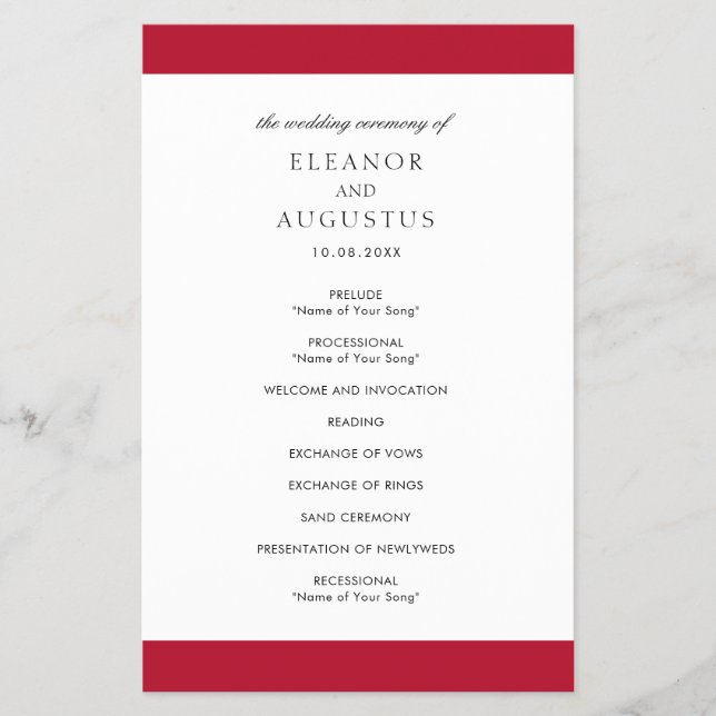 Flyer Programa de Casamento de Orçamento Elegante Vermel (Frente)