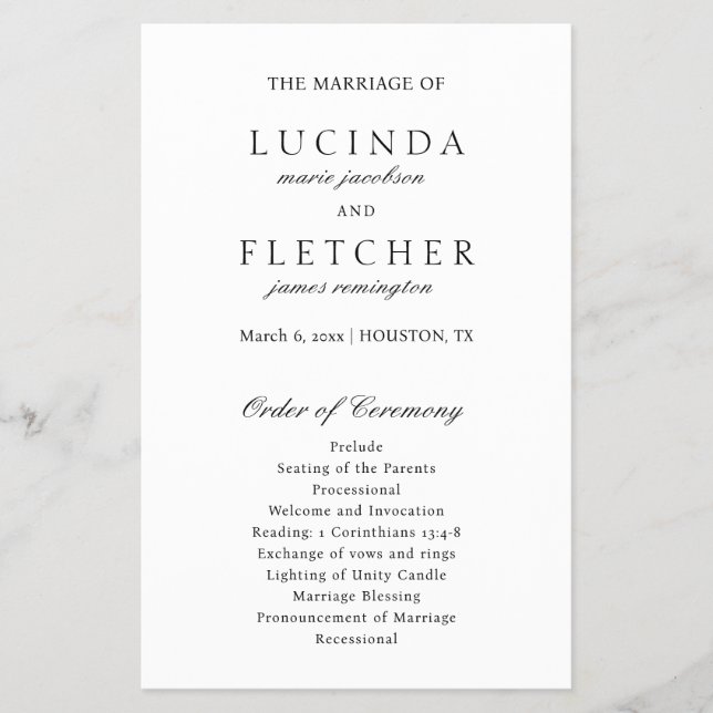 Flyer Programa de Casamento de Orçamento Formal Clássico (Frente)