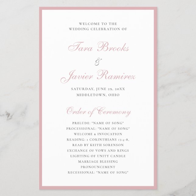 Flyer Programa de Casamento de Orçamento Formal Dusty Ro (Frente)