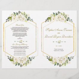 Flyer Programa de Casamento de Quadros Dourados Florais 