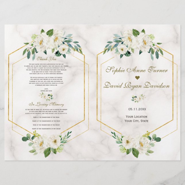 Flyer Programa de Casamento de Quadros Dourados Florais  (Frente)