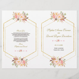 Flyer Programa de Casamento de Quadros Dourados Florais 
